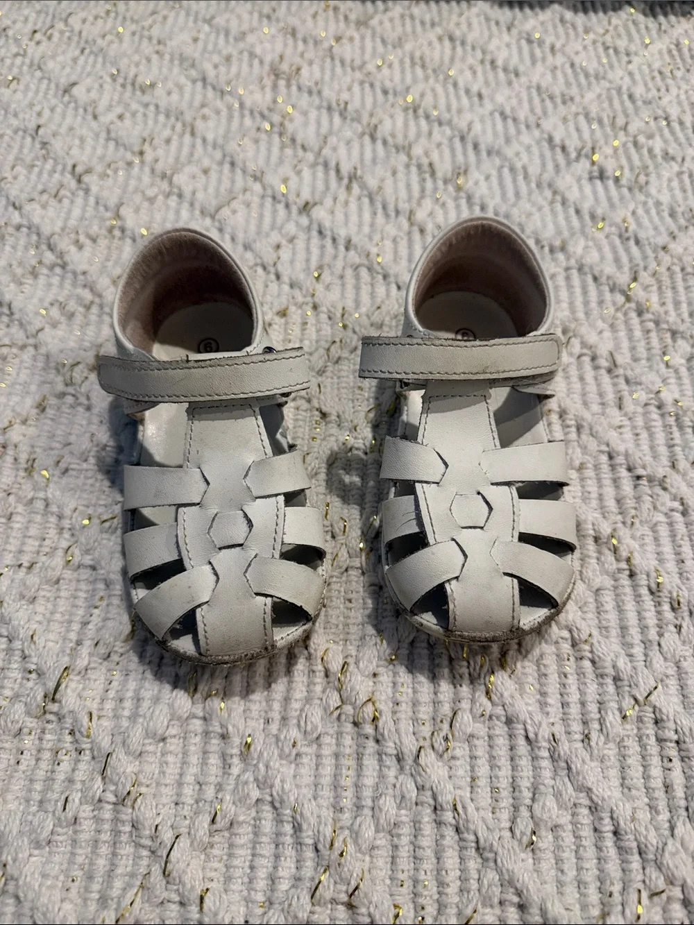 Angel Kids White Leather Closed Toe Sandals